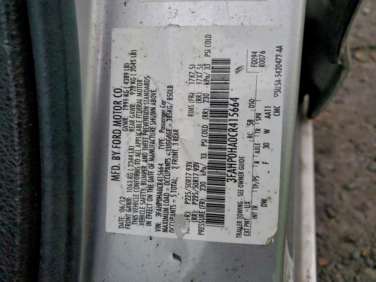 2012 FORD FUSION