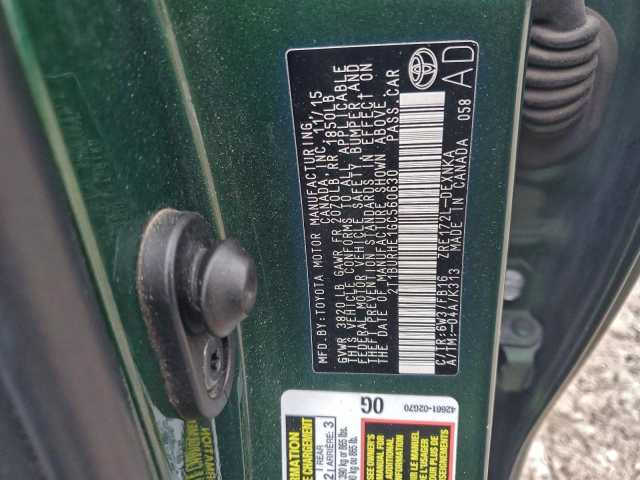 2016 TOYOTA COROLLA