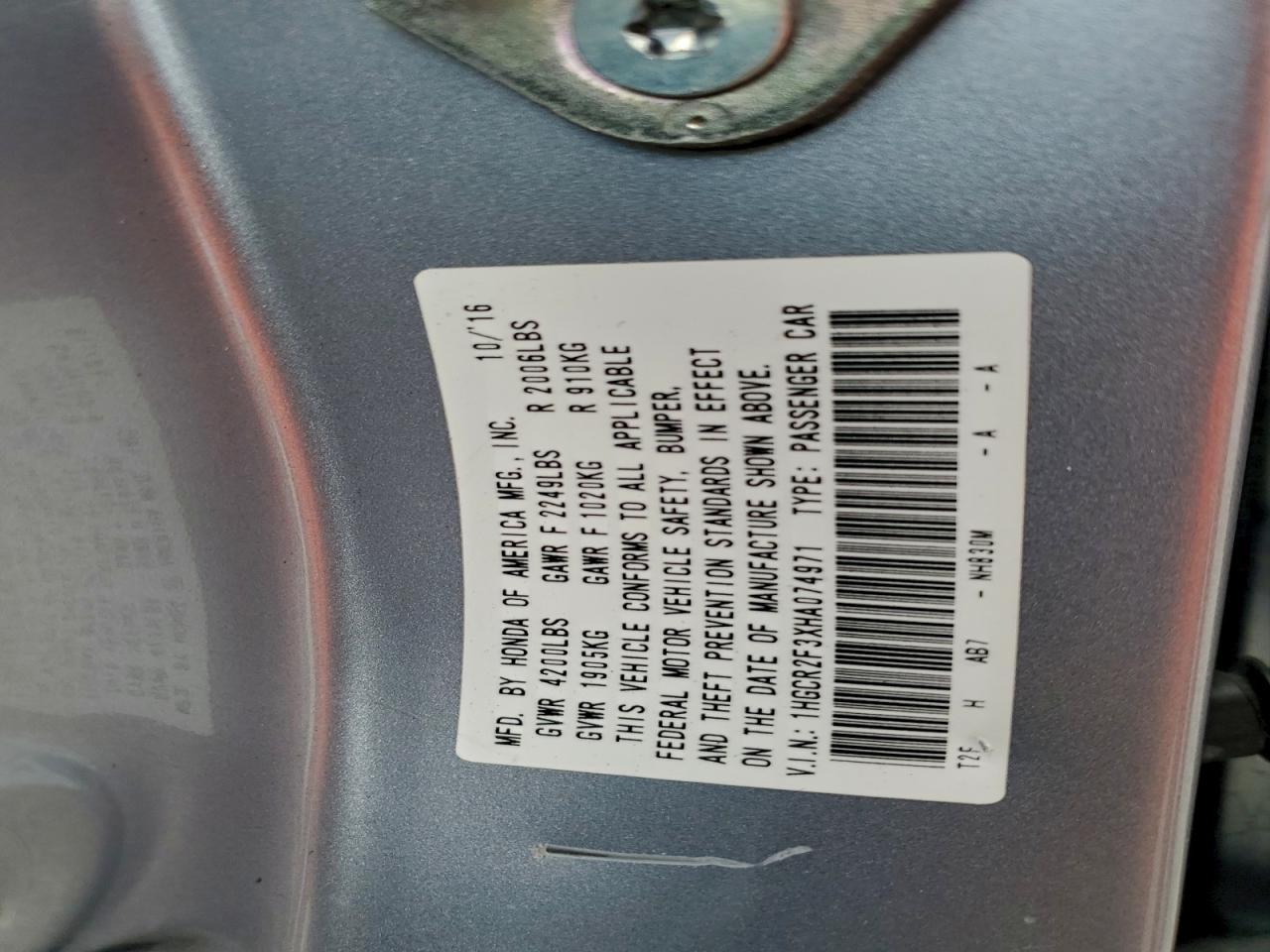 2017 HONDA ACCORD