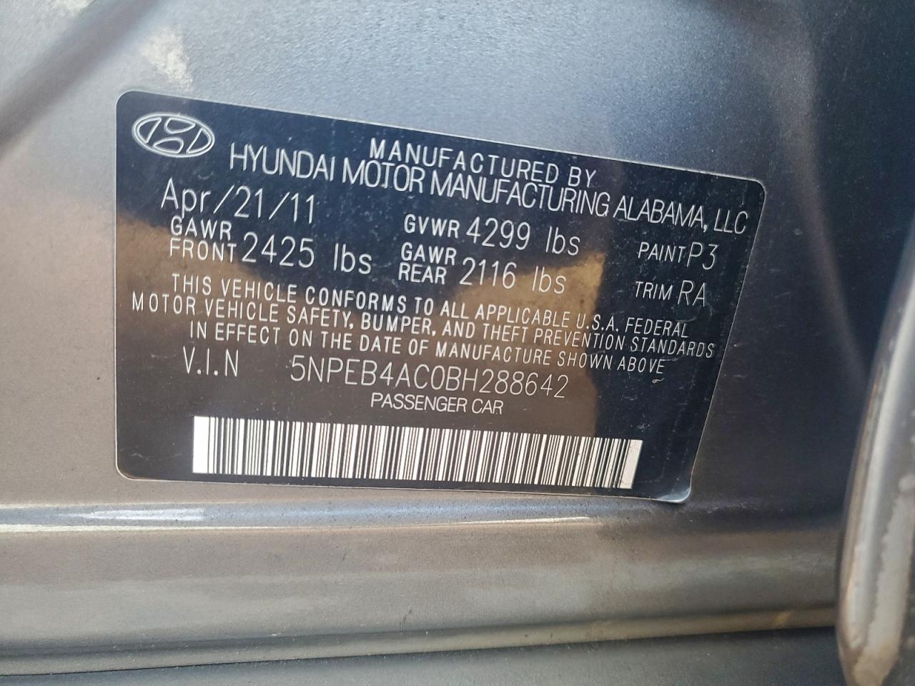 2011 HYUNDAI SONATA