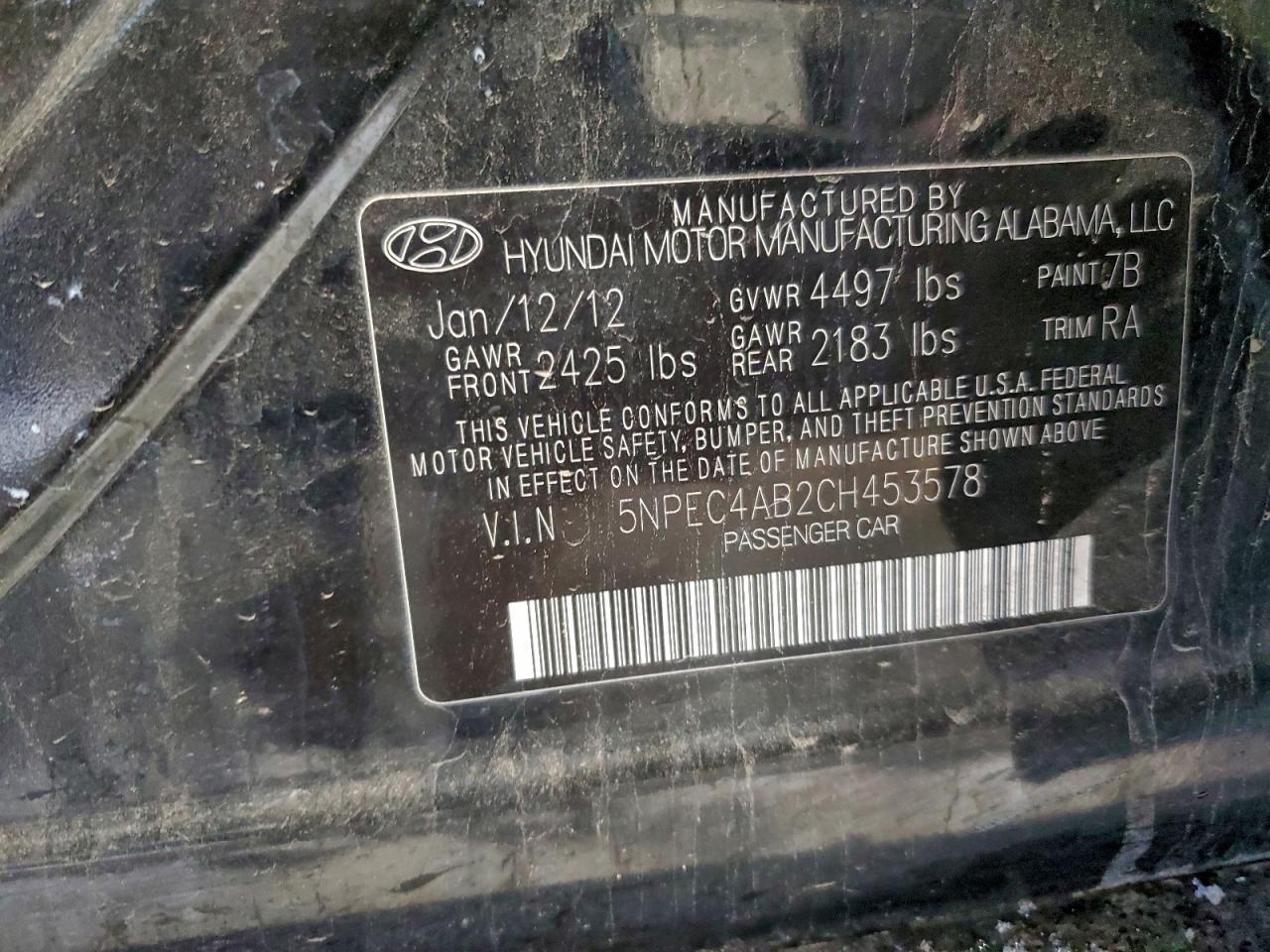 2012 HYUNDAI SONATA