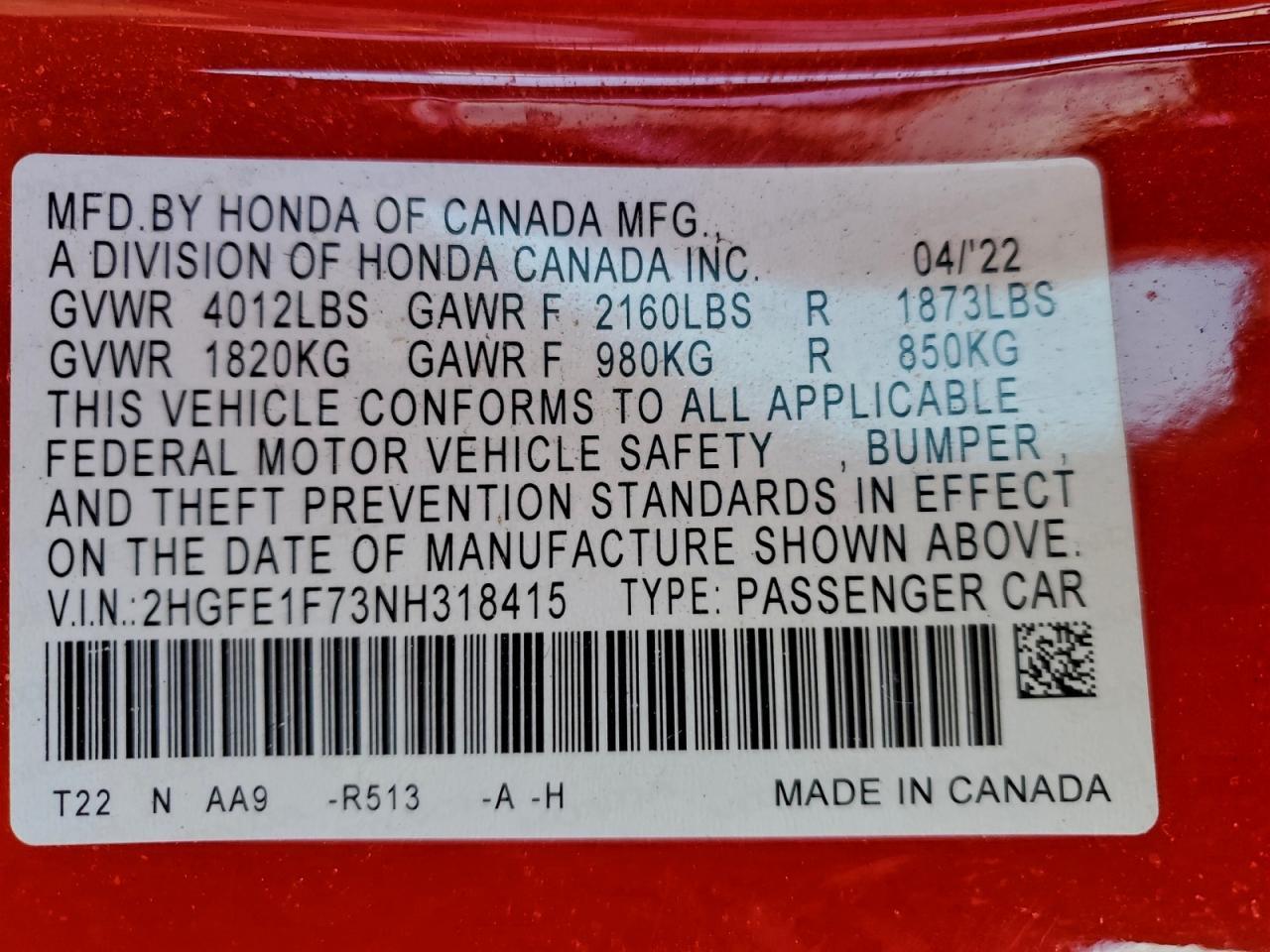 2022 HONDA CIVIC