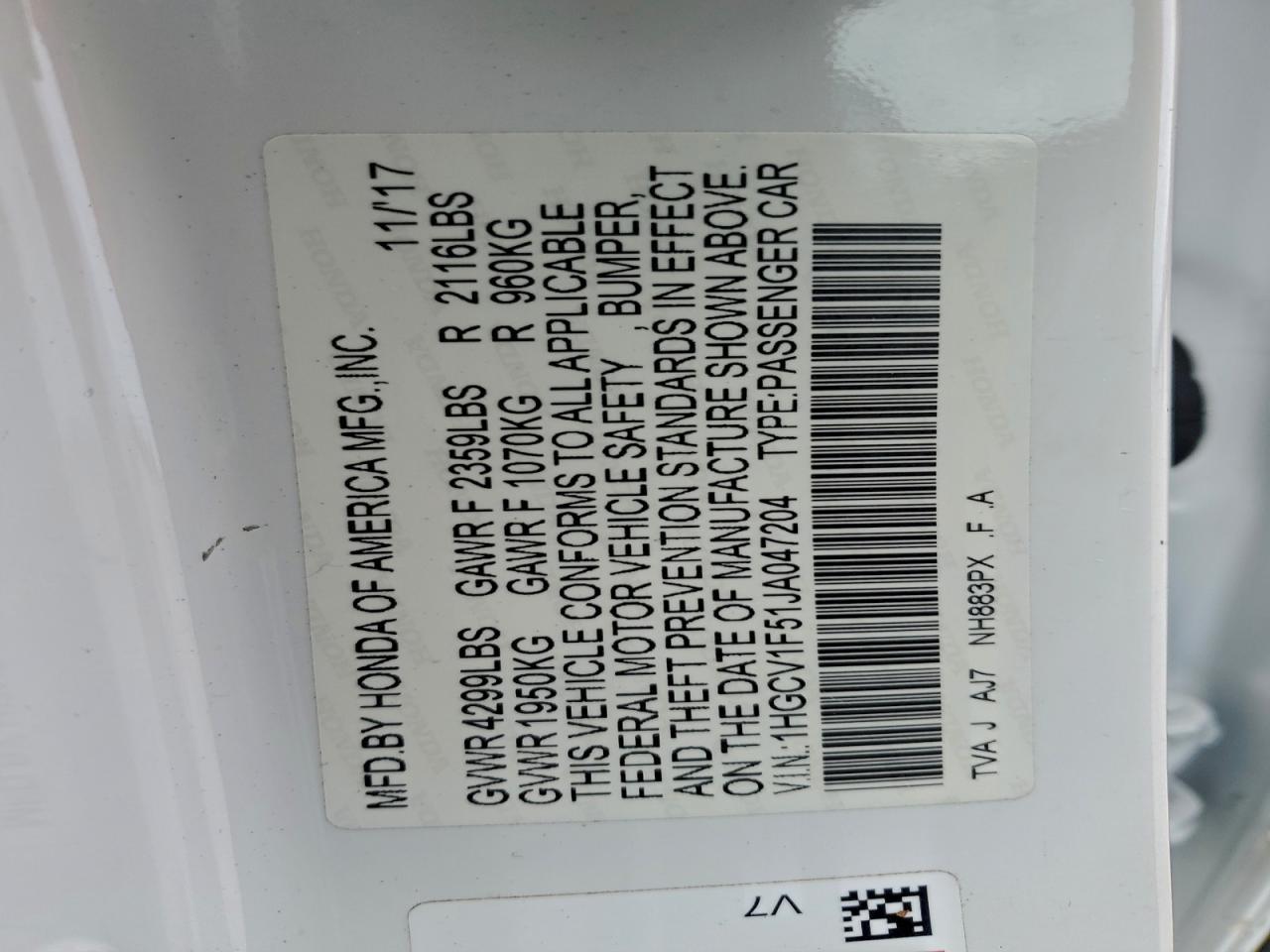 2018 HONDA ACCORD