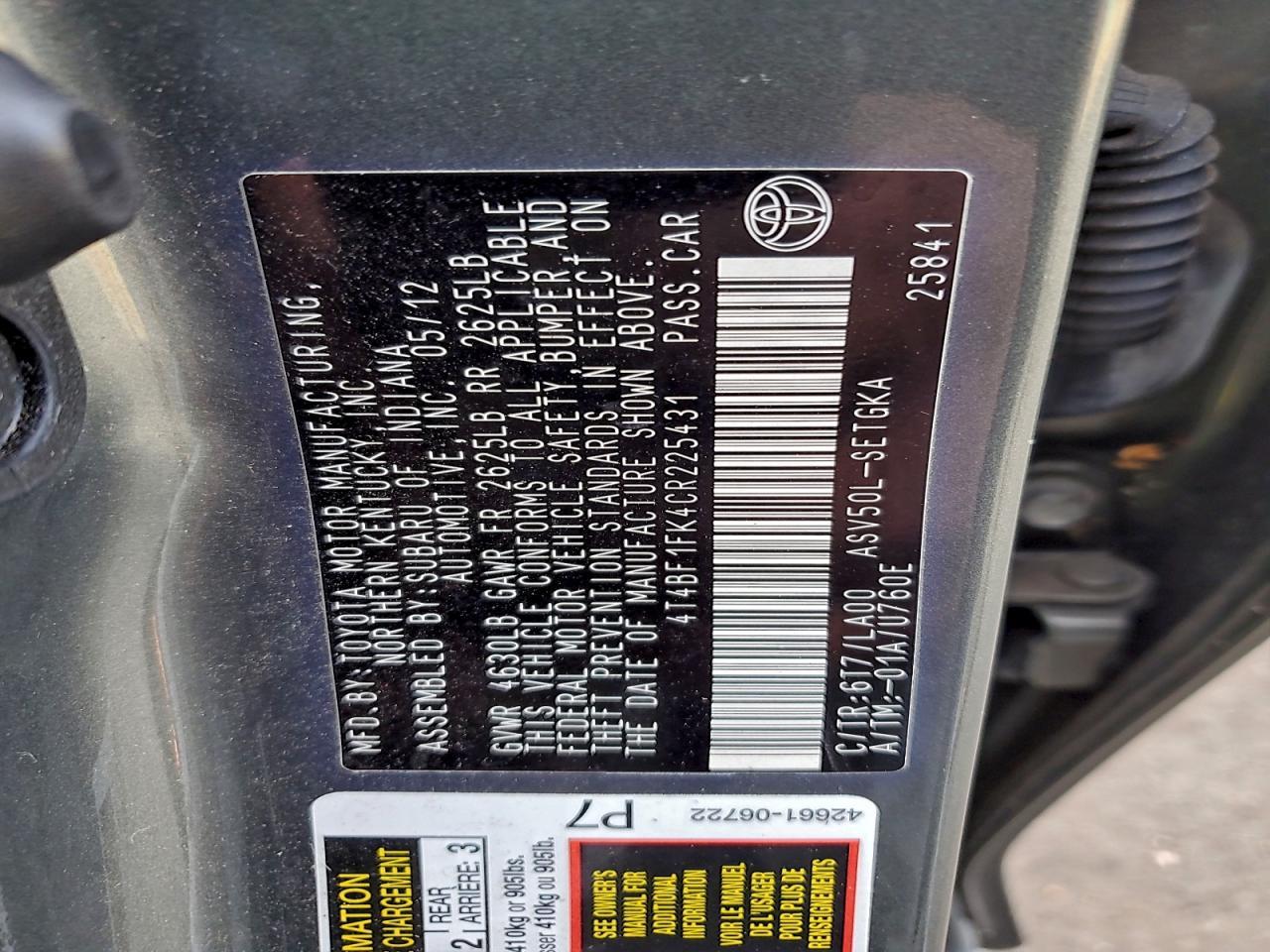 2012 TOYOTA CAMRY