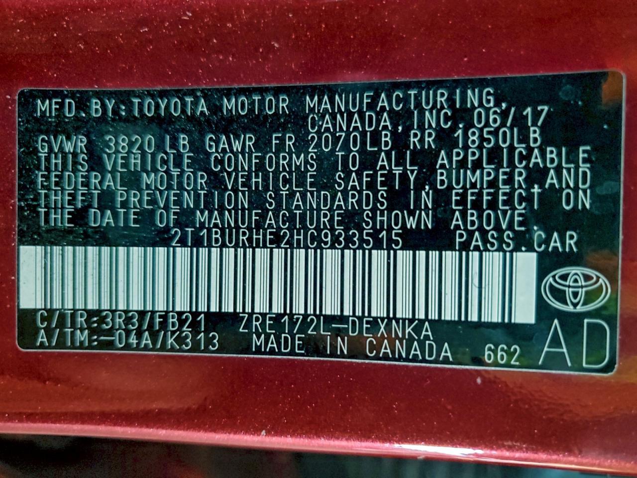 2017 TOYOTA COROLLA