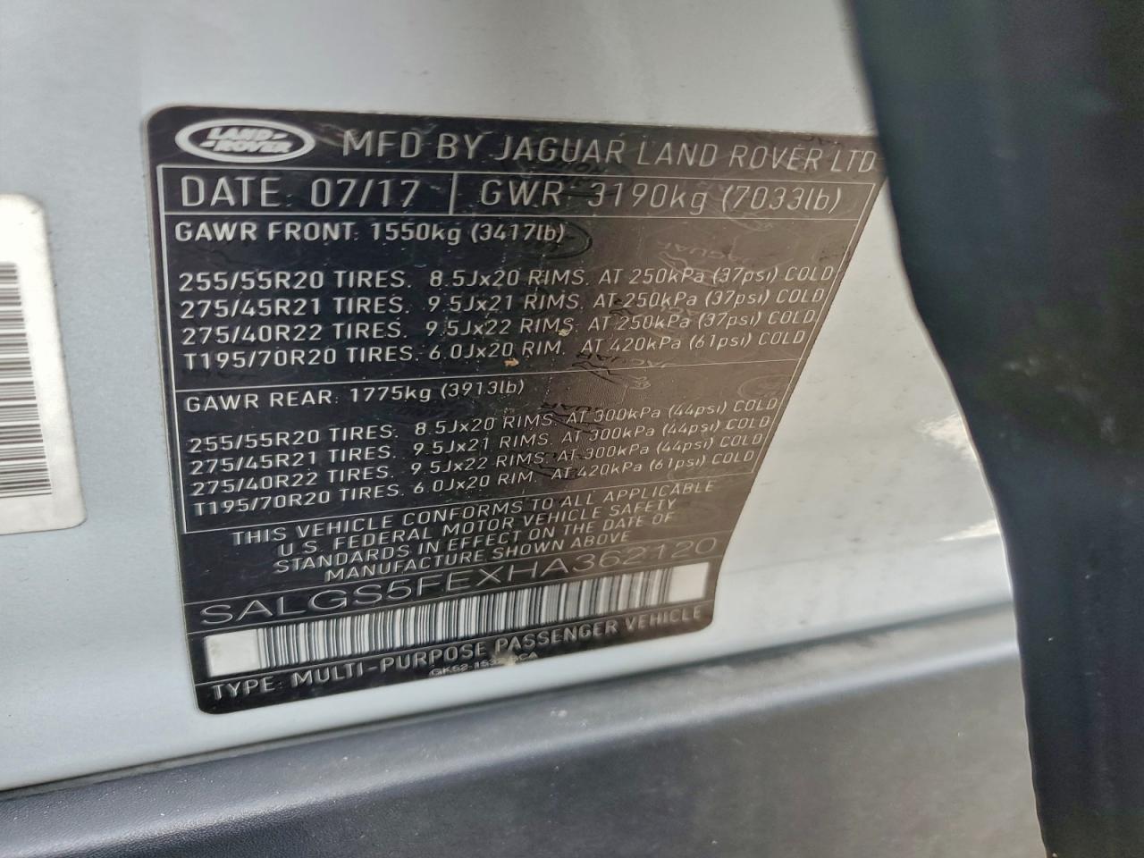 2017 LAND ROVER RANGE ROVER