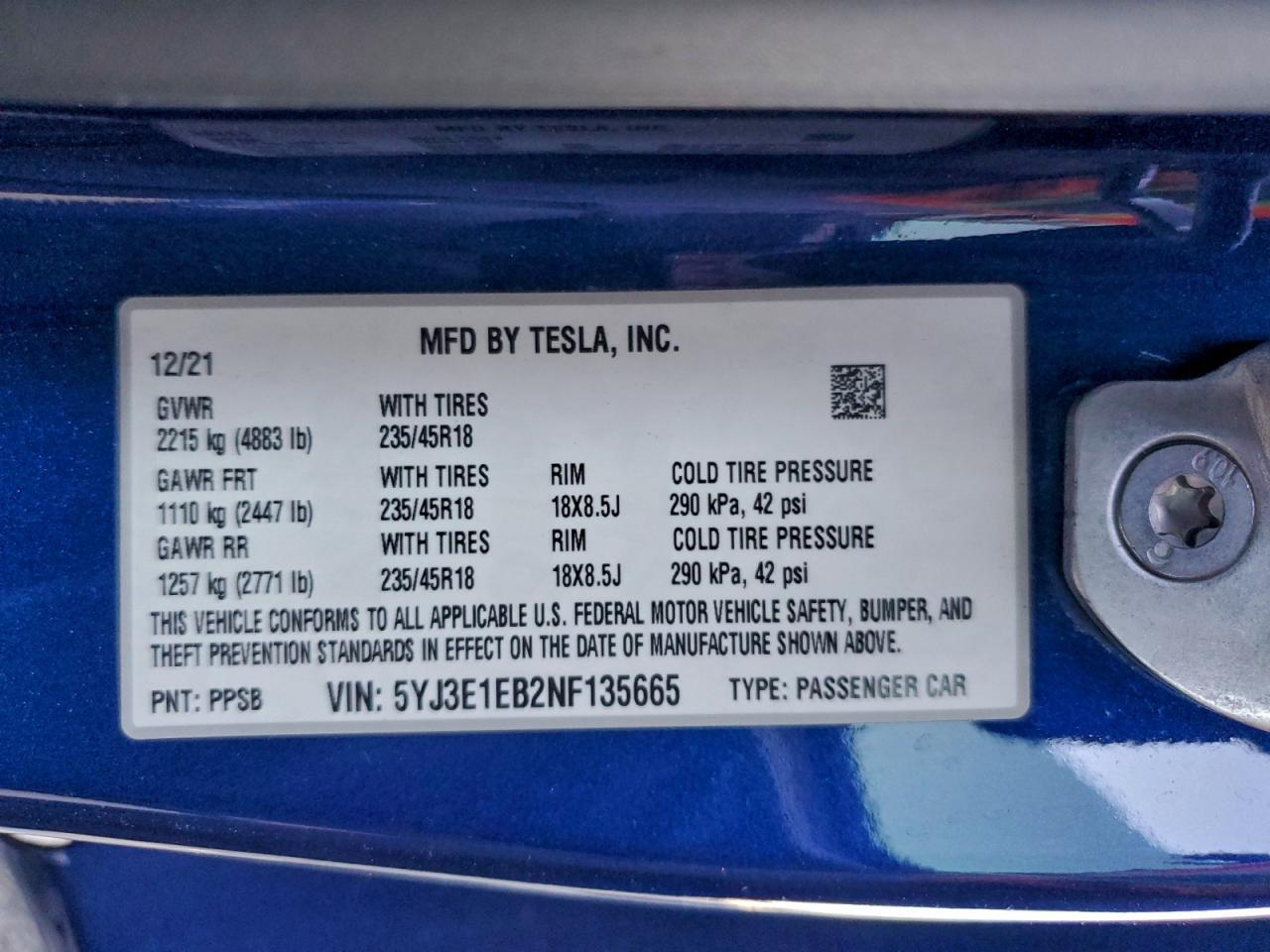 2022 TESLA MODEL 3