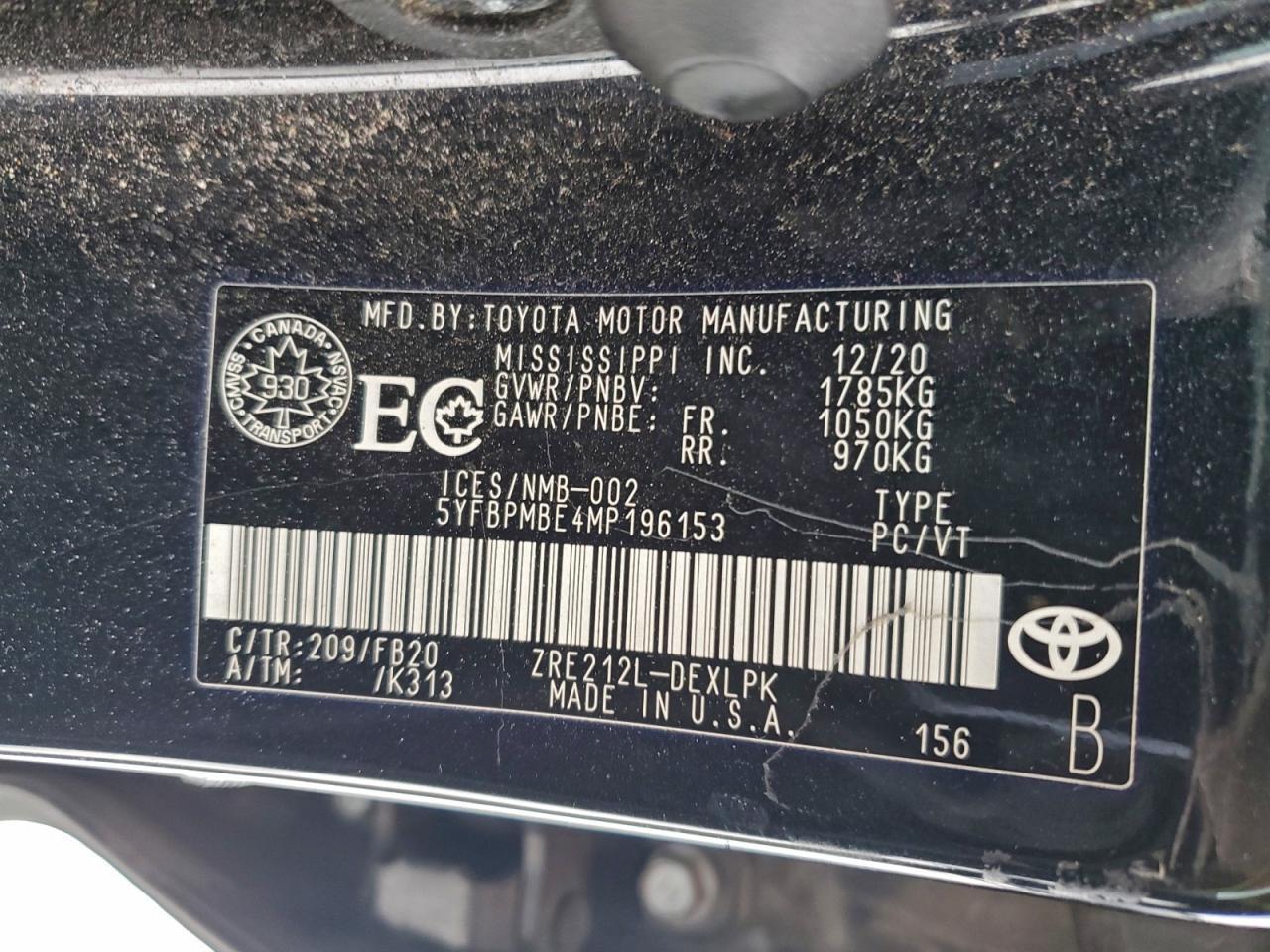 2021 TOYOTA COROLLA