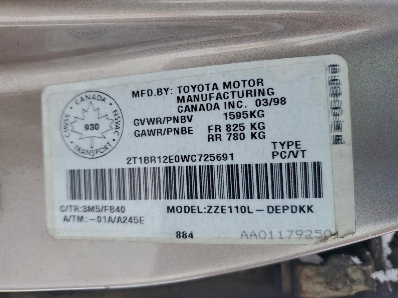 1998 TOYOTA COROLLA