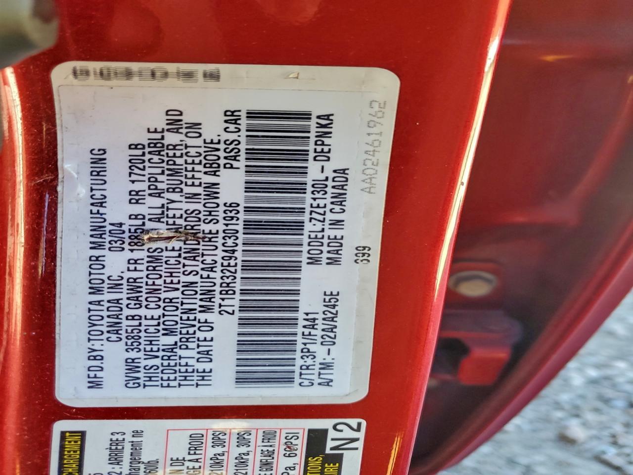 2004 TOYOTA COROLLA