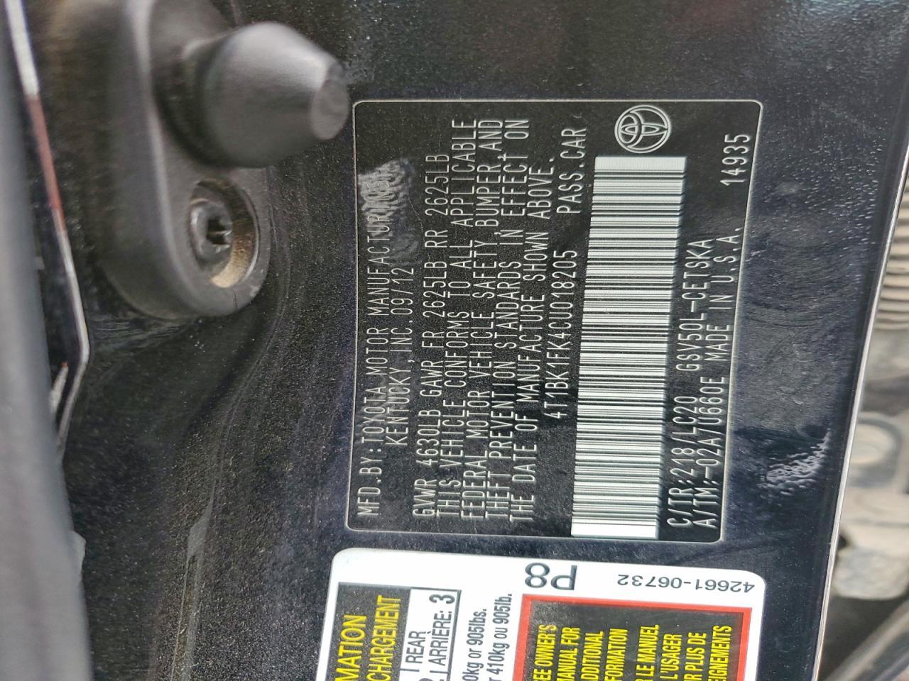 2012 TOYOTA CAMRY