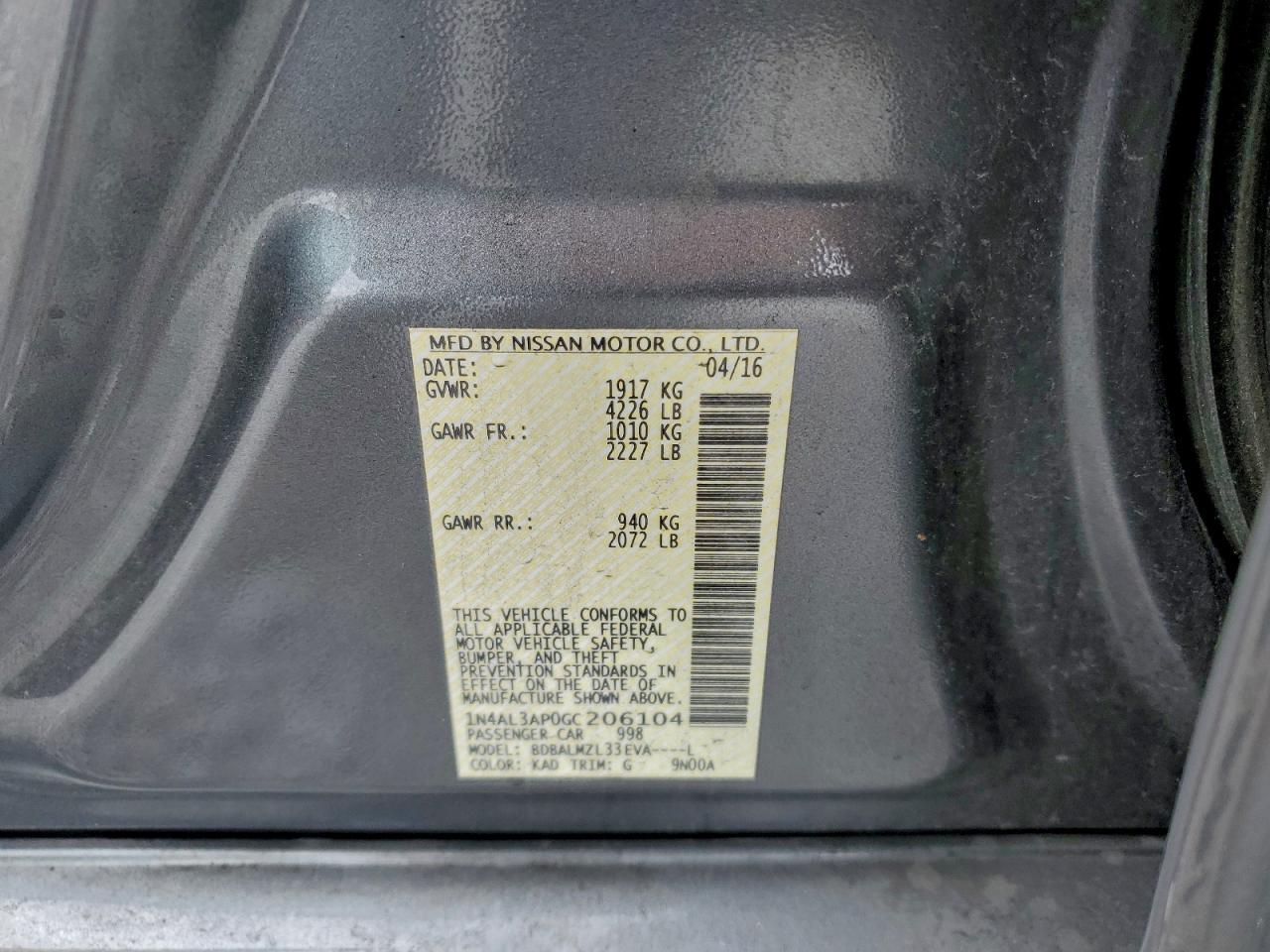2016 NISSAN ALTIMA