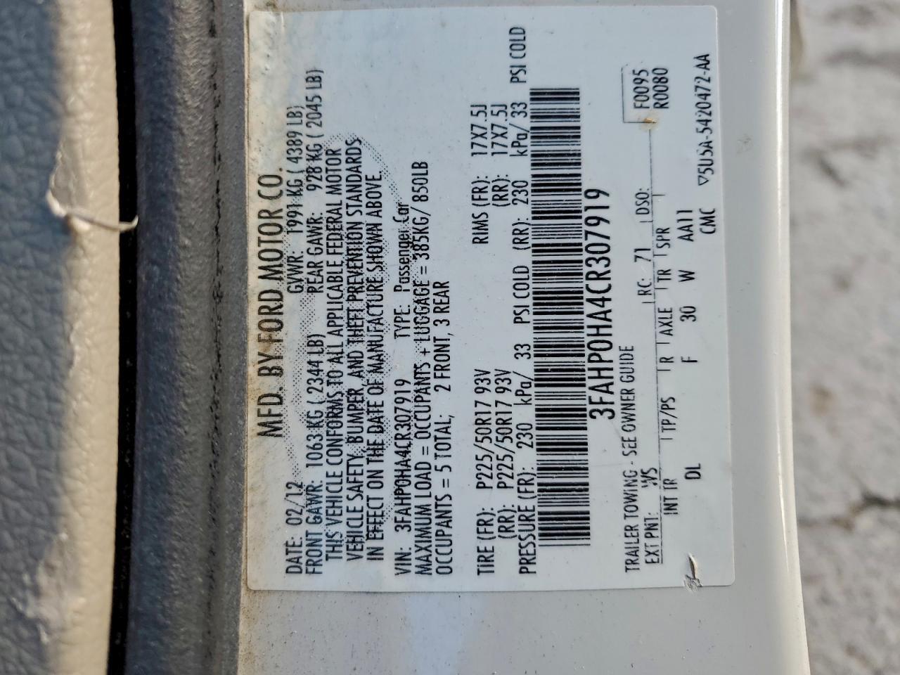 2012 FORD FUSION