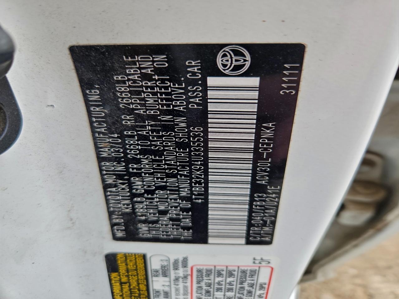 2004 TOYOTA CAMRY