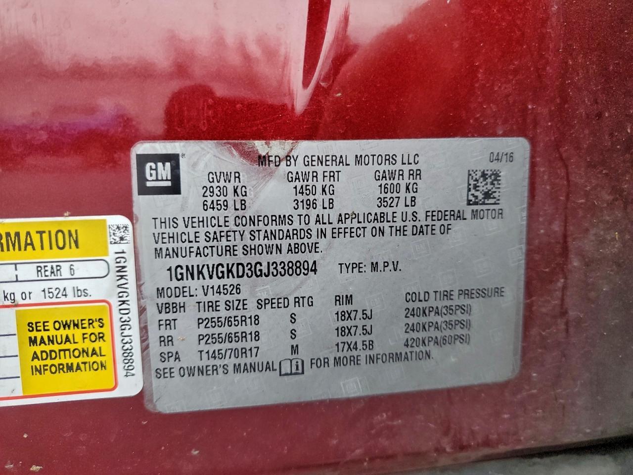 2016 CHEVROLET TRAVERSE