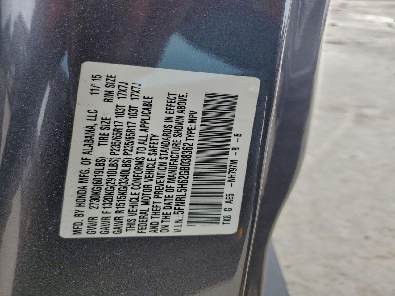 2016 HONDA ODYSSEY