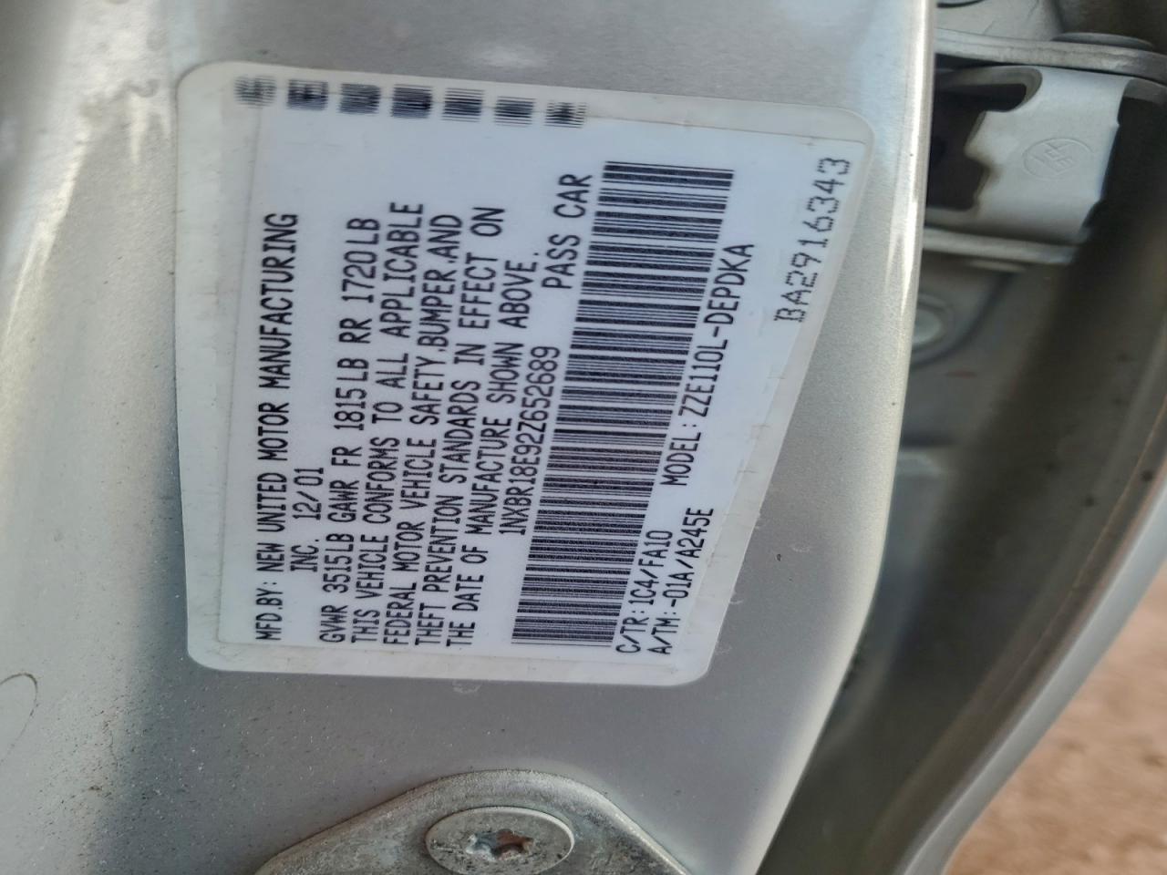 2002 TOYOTA COROLLA