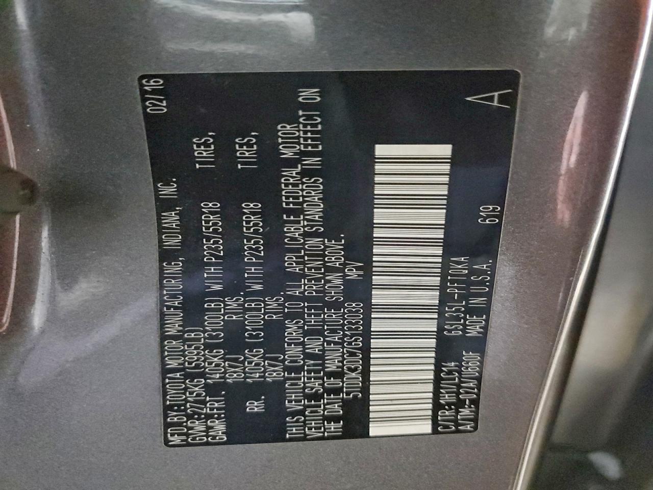 2016 TOYOTA SIENNA