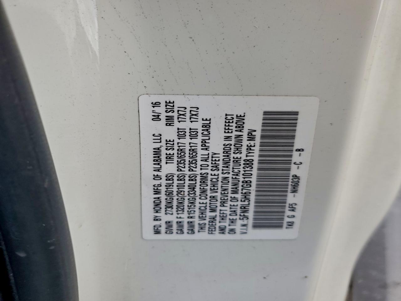 2016 HONDA ODYSSEY