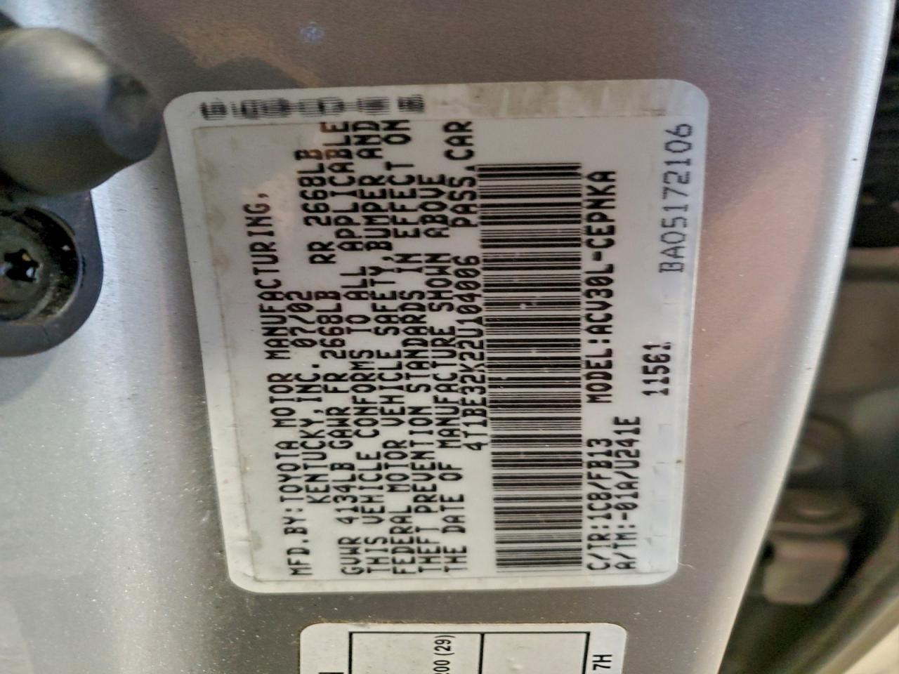 2002 TOYOTA CAMRY