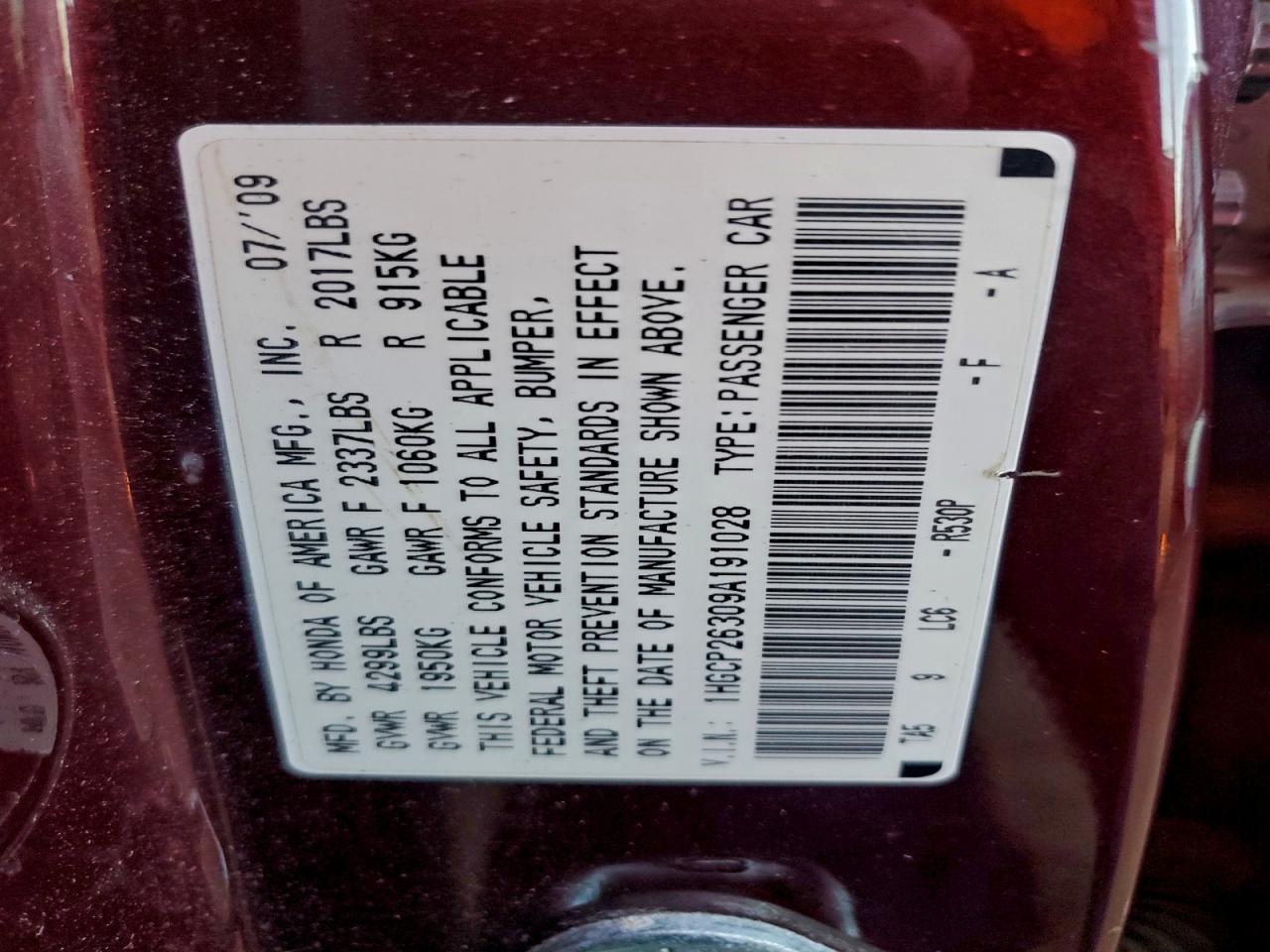 2009 HONDA ACCORD