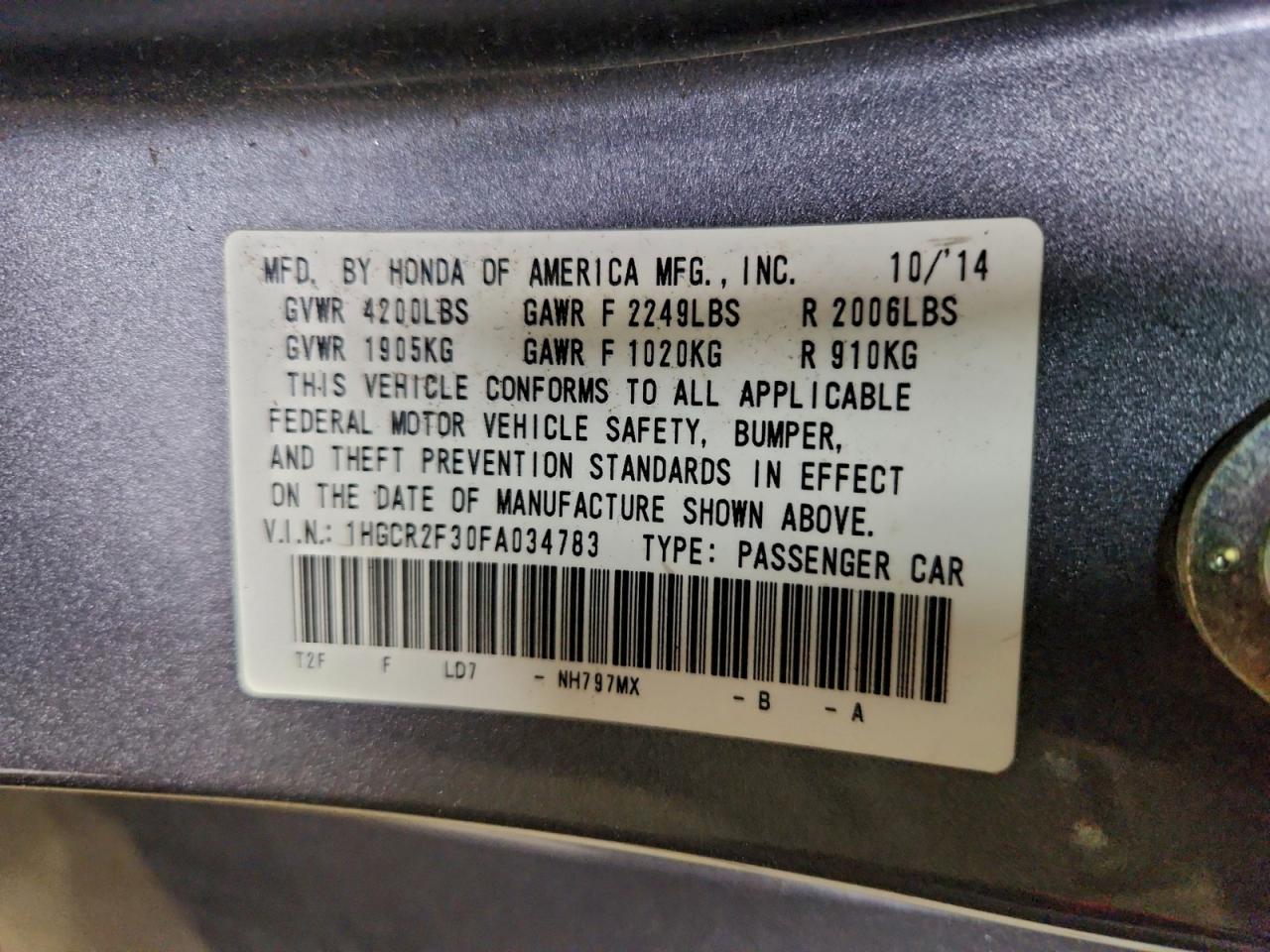 2015 HONDA ACCORD