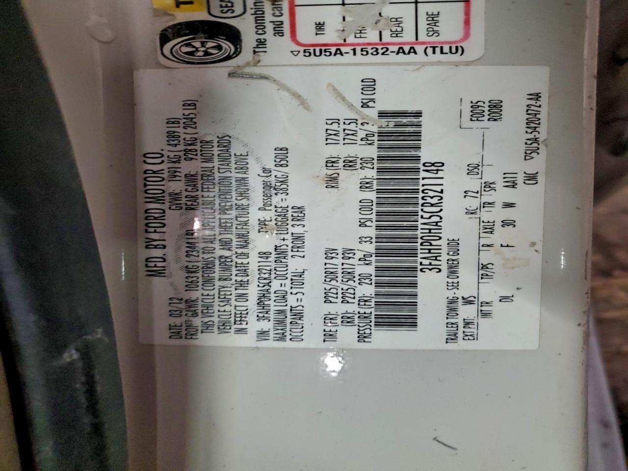 2012 FORD FUSION