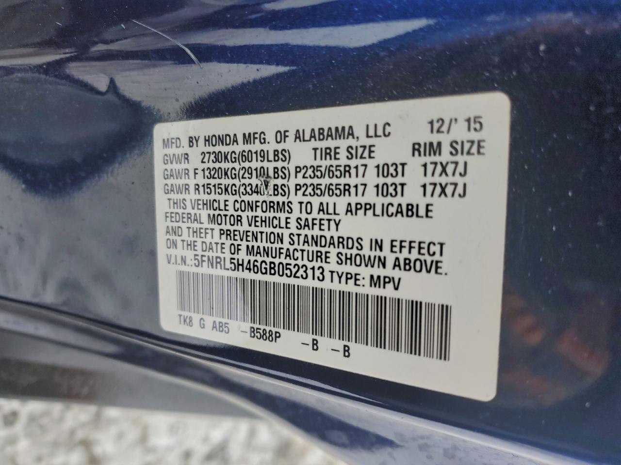 2016 HONDA ODYSSEY