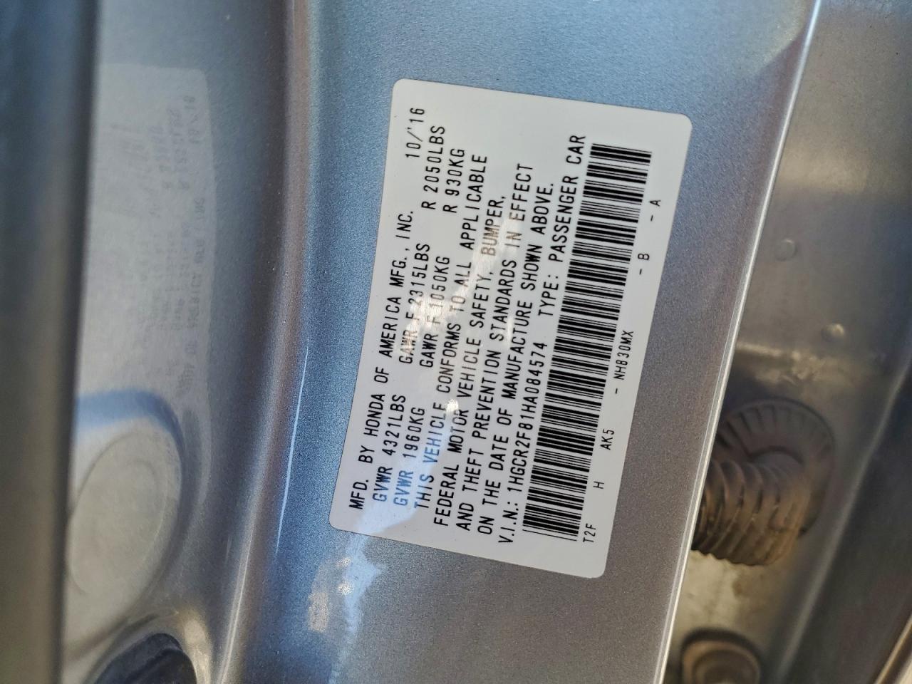 2017 HONDA ACCORD