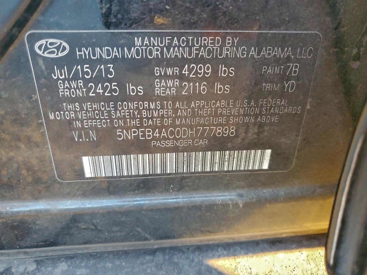 2013 HYUNDAI SONATA