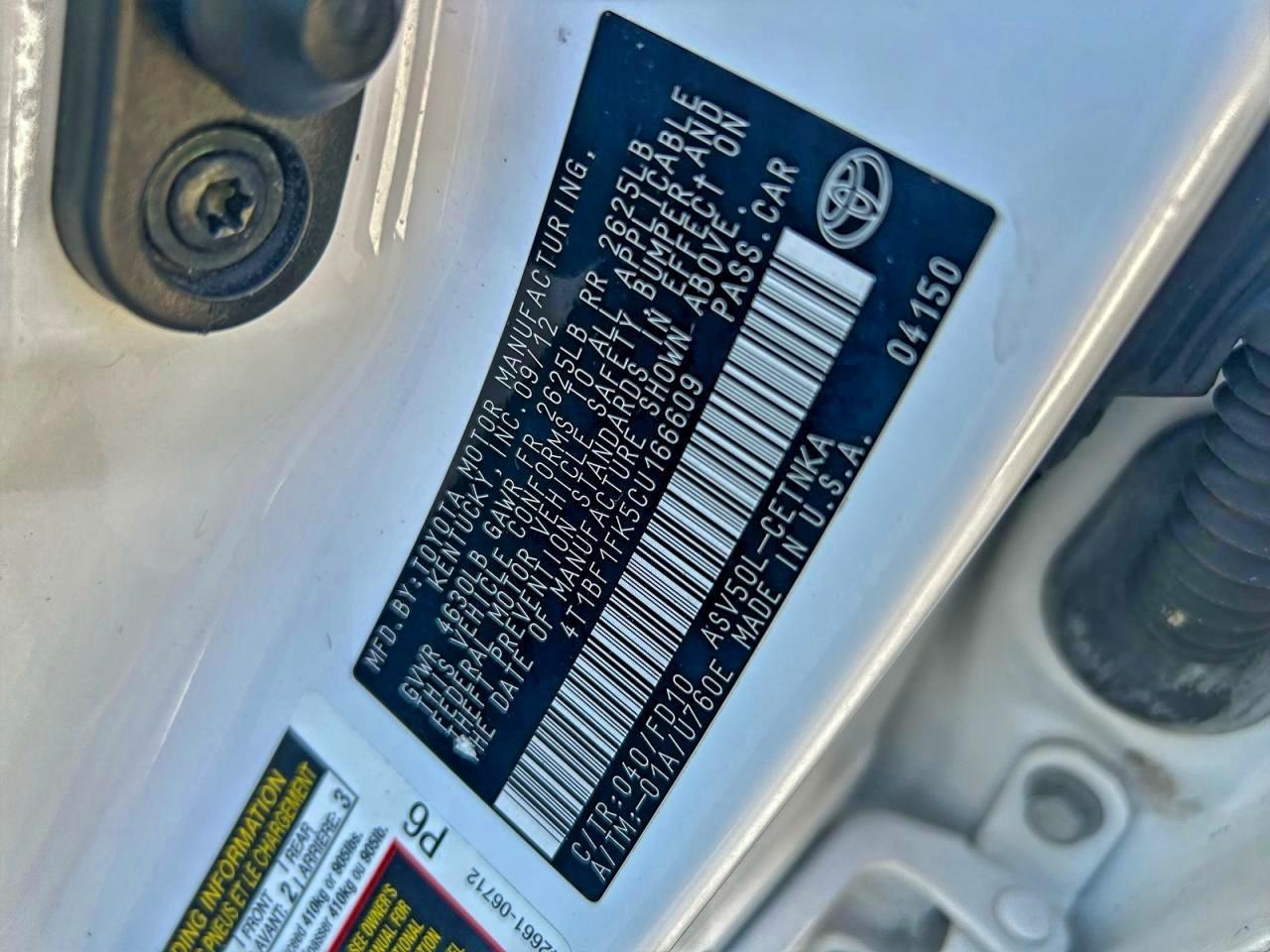 2012 TOYOTA CAMRY