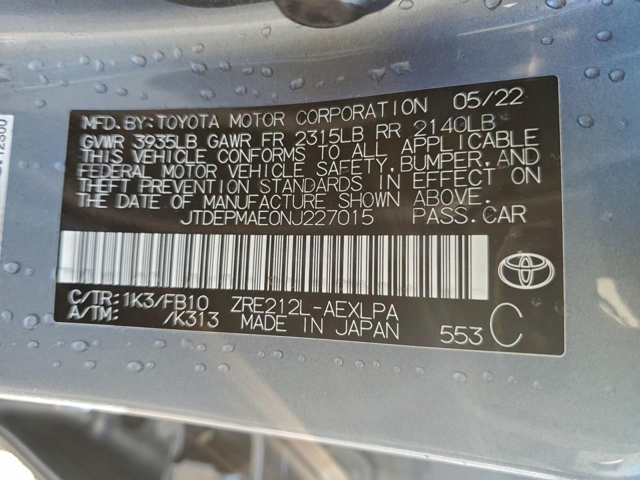 2022 TOYOTA COROLLA