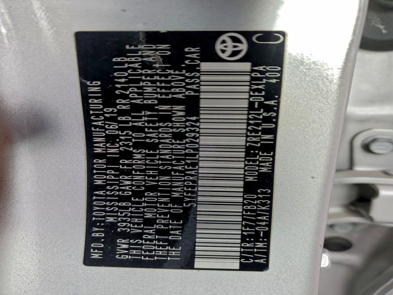 2020 TOYOTA COROLLA