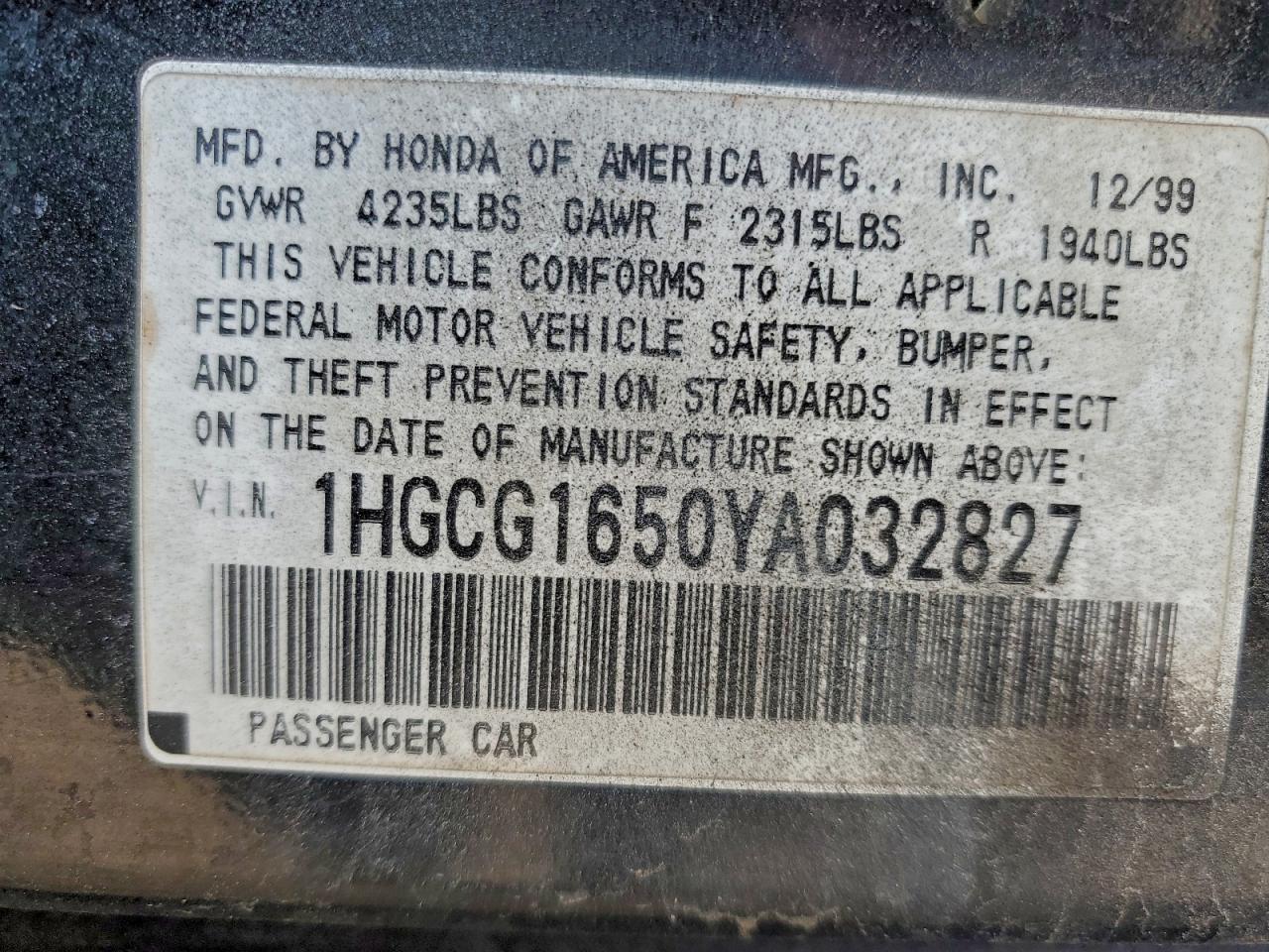 2000 HONDA ACCORD