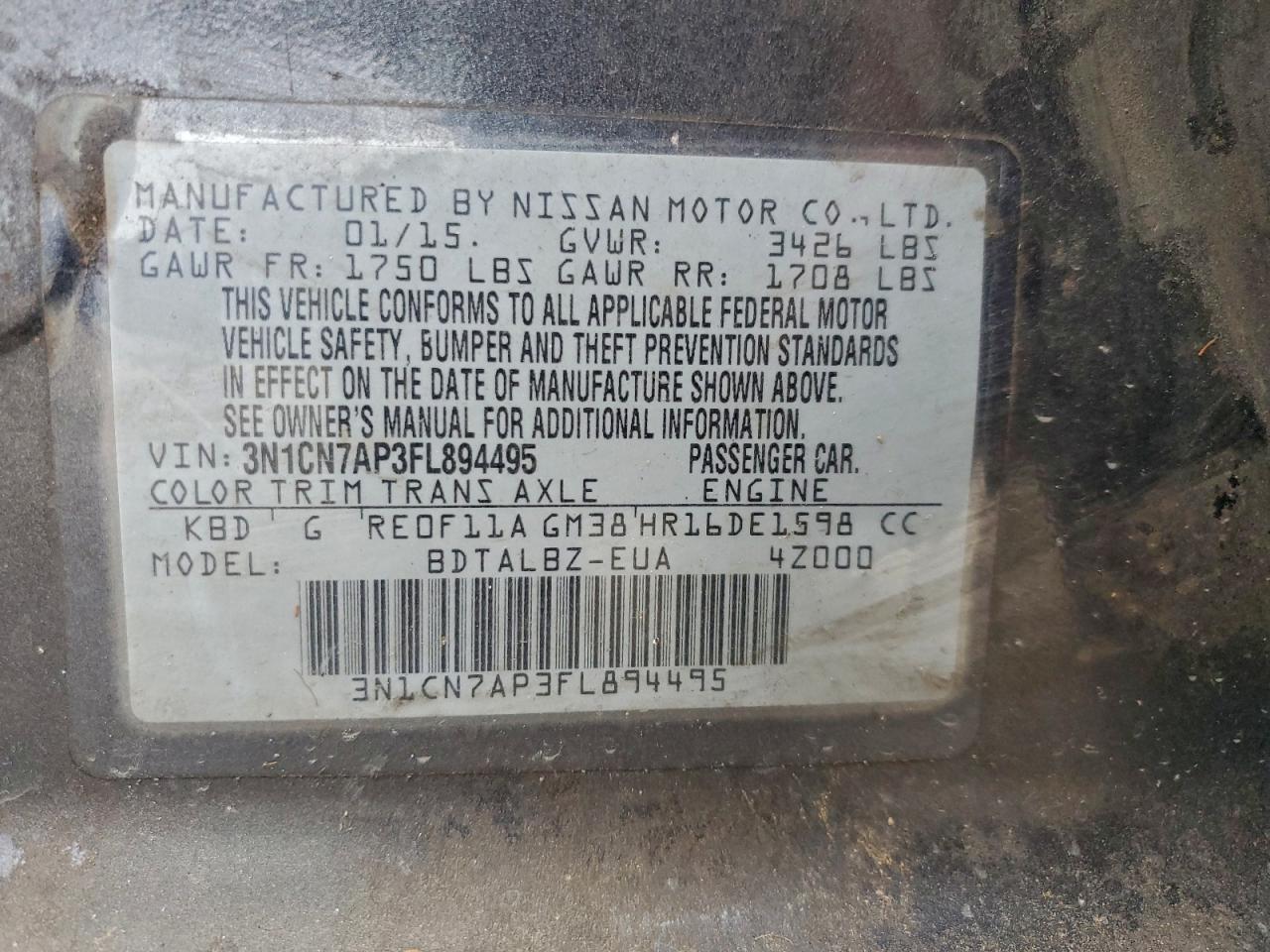 2015 NISSAN VERSA