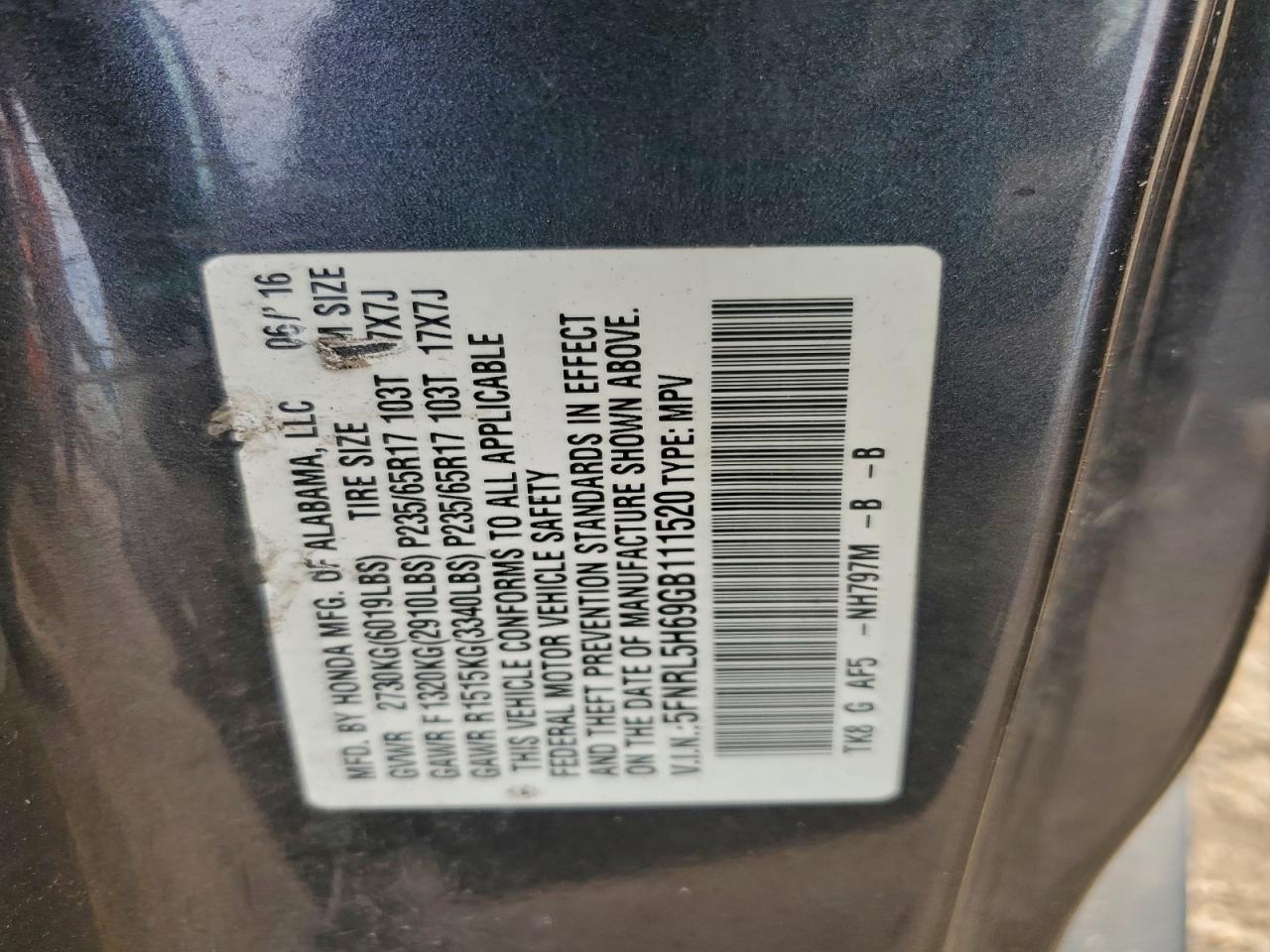 2016 HONDA ODYSSEY