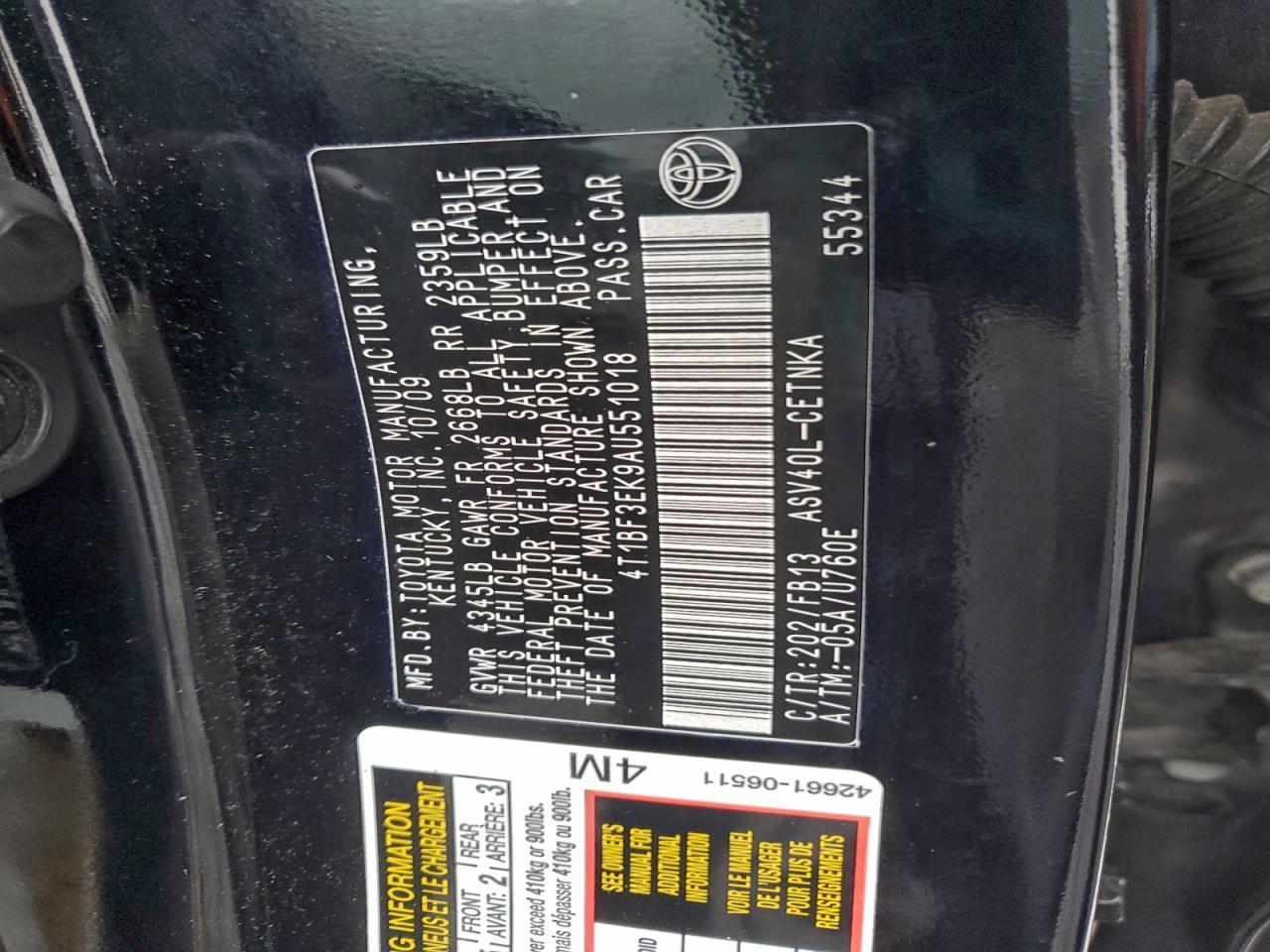 2010 TOYOTA CAMRY