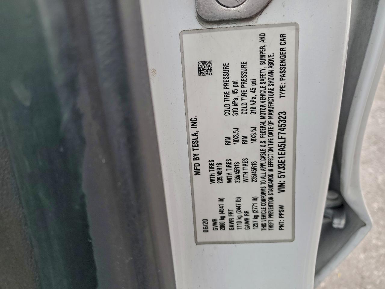 2020 TESLA MODEL 3