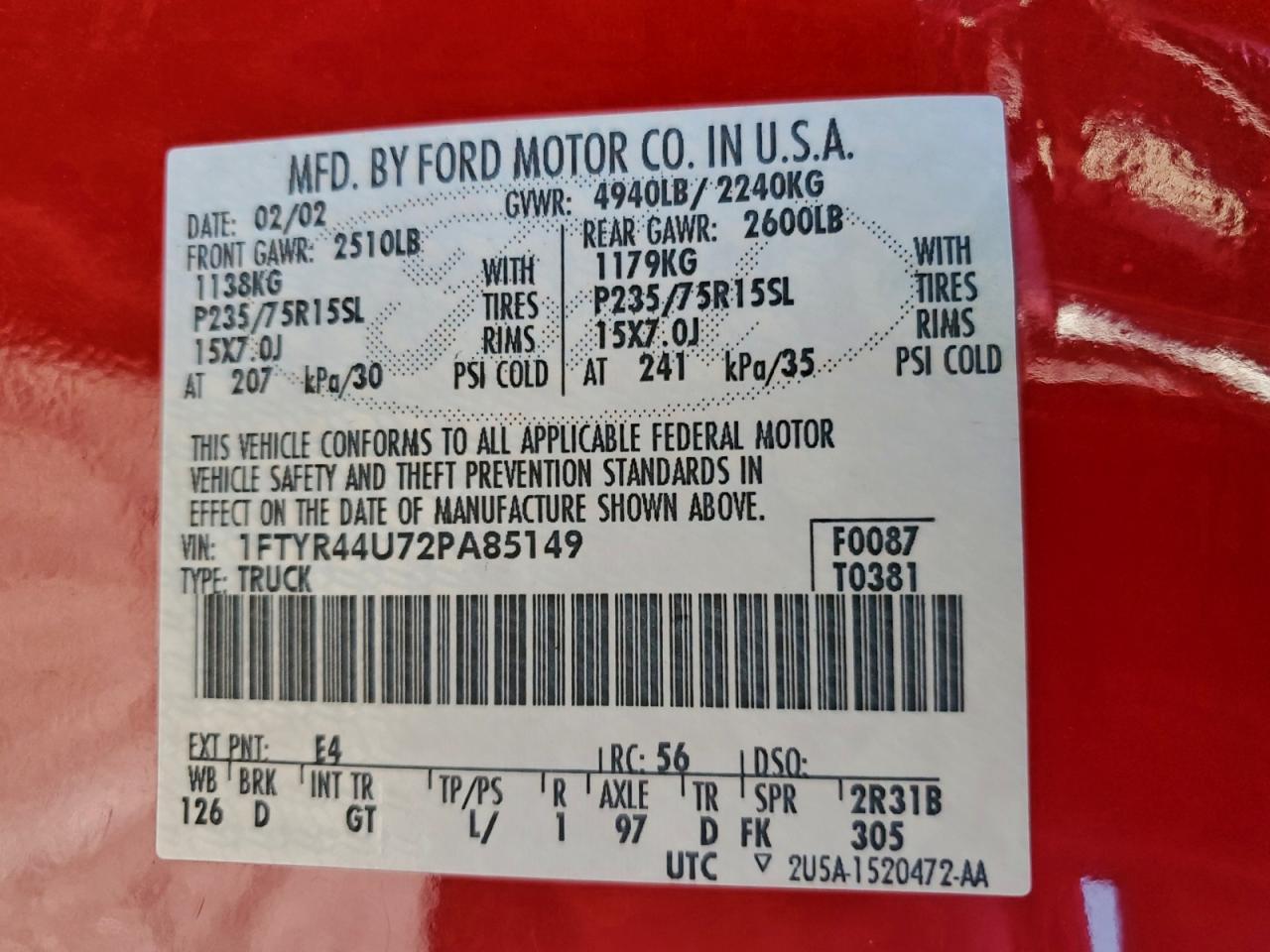 2002 FORD RANGER