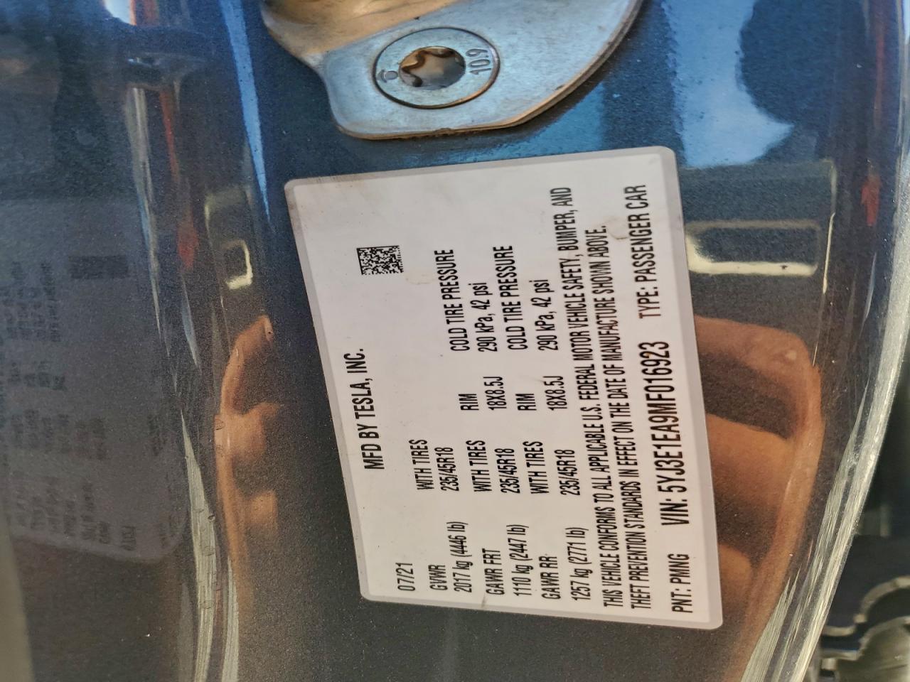 2021 TESLA MODEL 3