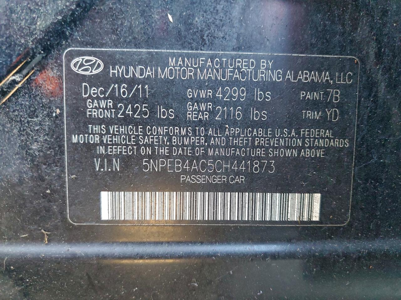 2012 HYUNDAI SONATA