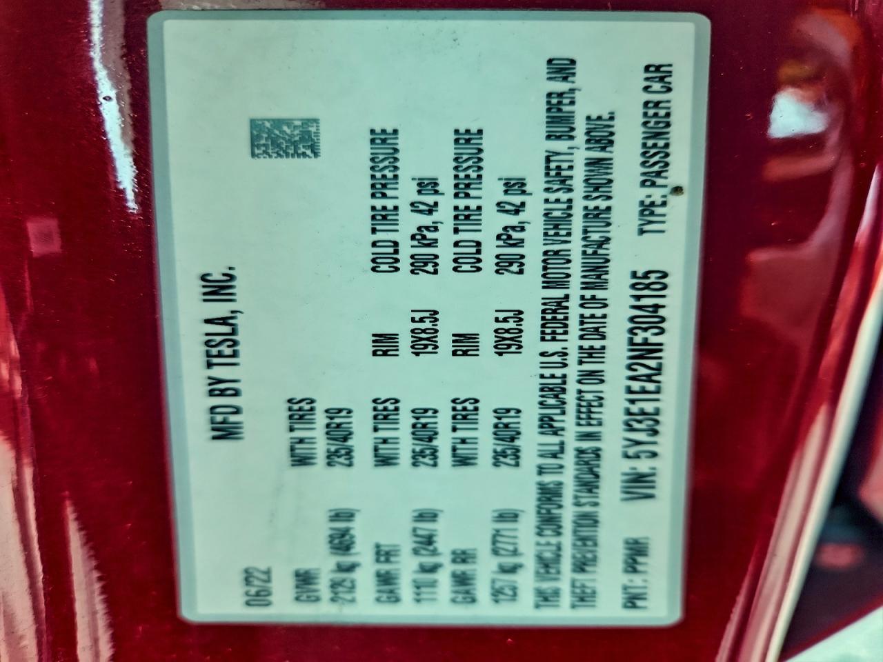 2022 TESLA MODEL 3