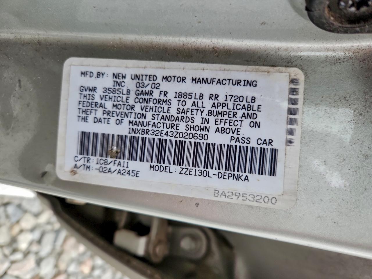 2003 TOYOTA COROLLA