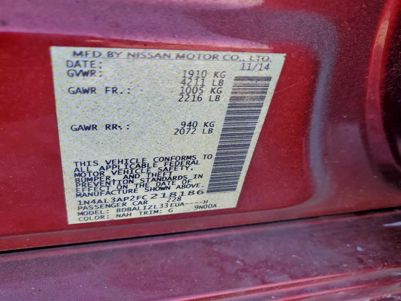 2015 NISSAN ALTIMA