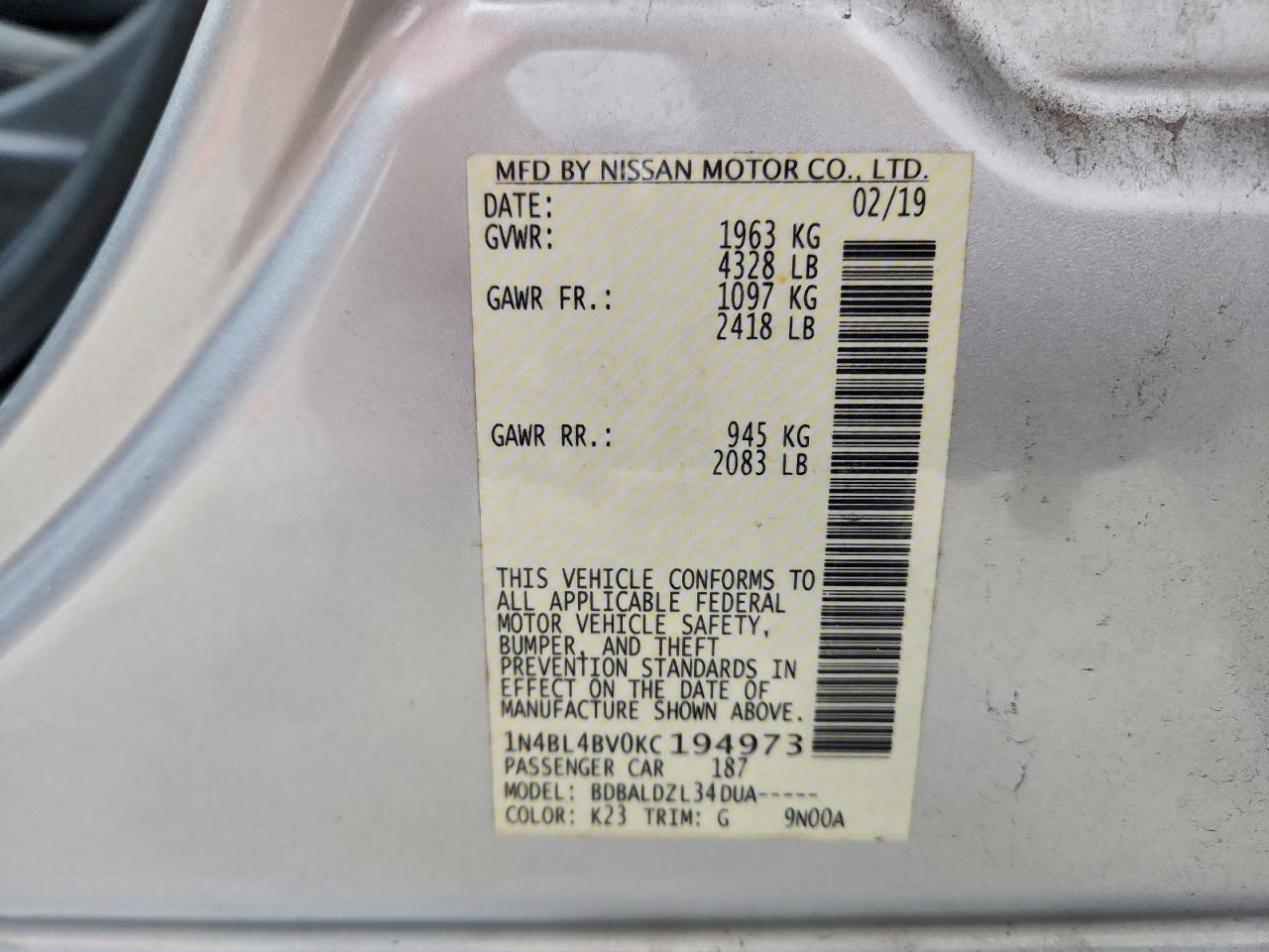 2019 NISSAN ALTIMA