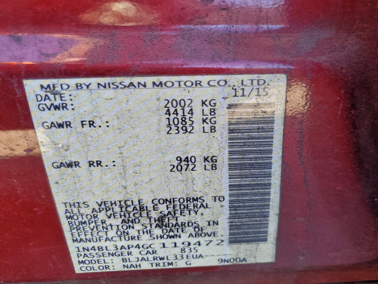 2016 NISSAN ALTIMA