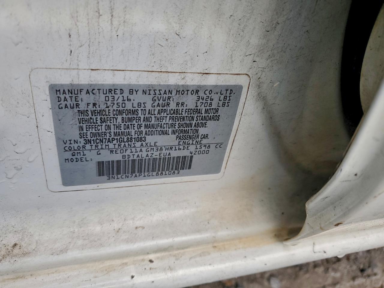 2016 NISSAN VERSA
