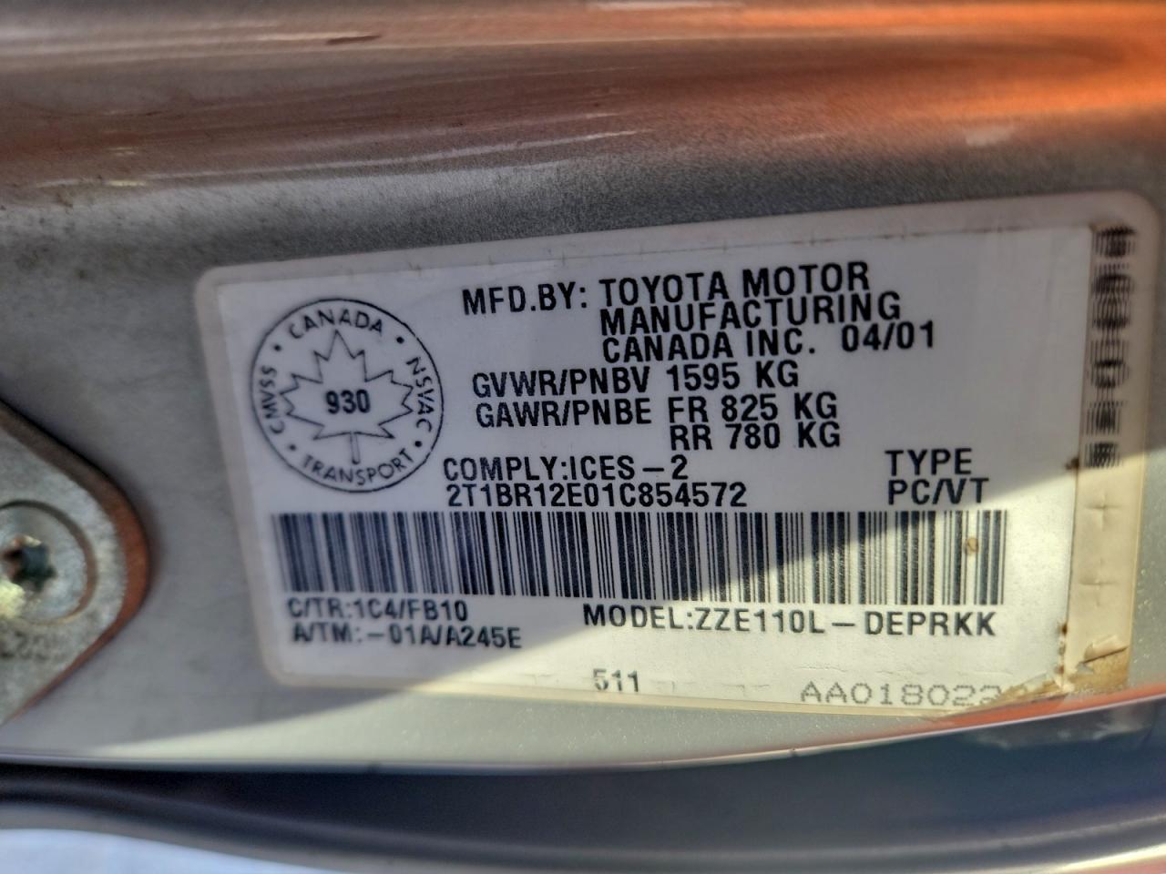 2001 TOYOTA COROLLA