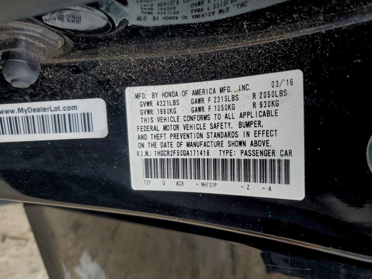 2016 HONDA ACCORD