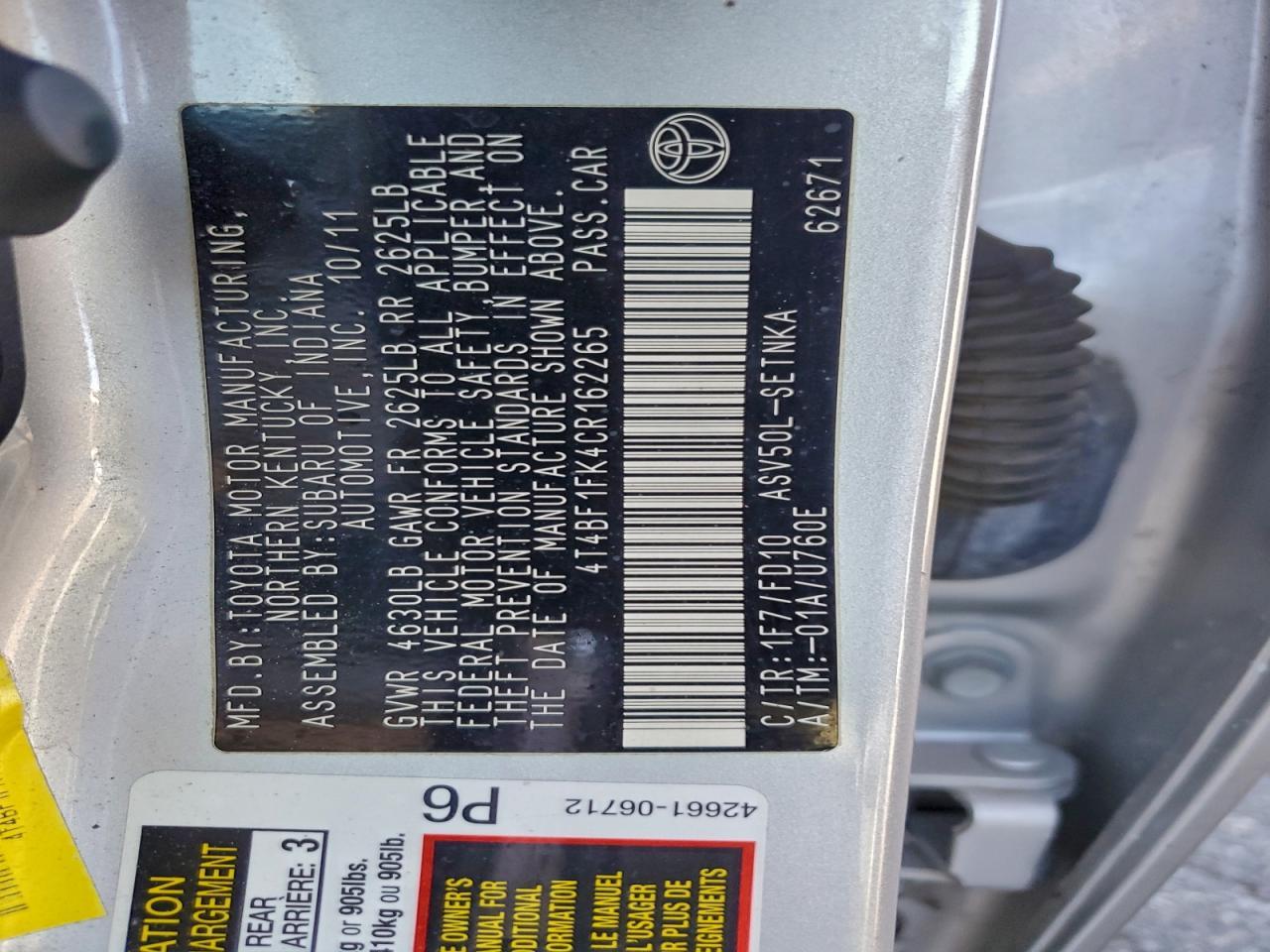 2012 TOYOTA CAMRY